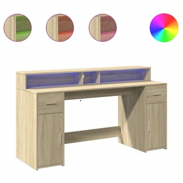 vidaXL Γραφείο με LED Sonoma δρυς 160x55x91cm Επεξεργ. Ξύλο 1 τεμ.