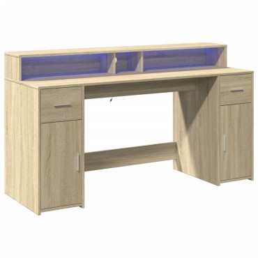 vidaXL Γραφείο με LED Sonoma δρυς 160x55x91cm Επεξεργ. Ξύλο 1 τεμ.