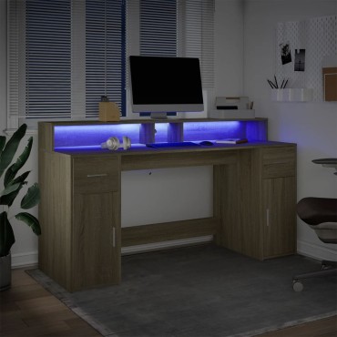 vidaXL Γραφείο με LED Sonoma δρυς 160x55x91cm Επεξεργ. Ξύλο 1 τεμ.