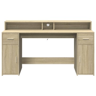 vidaXL Γραφείο με LED Sonoma δρυς 160x55x91cm Επεξεργ. Ξύλο 1 τεμ.