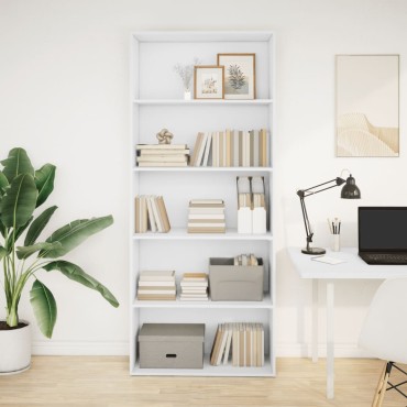 vidaXL Βιβλιοθήκη με 5 Ράφια Λευκή 80x30x189cm Επεξεργασμένο Ξύλο 1 τεμ.
