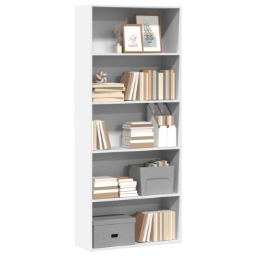 vidaXL Βιβλιοθήκη με 5 Ράφια Λευκή 80x30x189cm Επεξεργασμένο Ξύλο 1 τεμ.