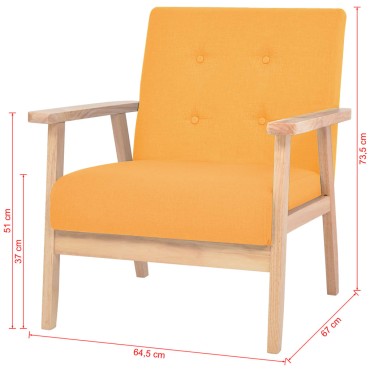 vidaXL Σετ Σαλονιού 3 τεμ. Κίτρινο Υφασμάτινο 64,5x67x73,5cm  Διθέσιος Τριθέσιος