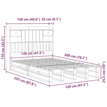 vidaXL Κρεβάτι Βιβλιοθήκη Χωρίς Στρώμα 120x200 εκ Μασίφ Ξύλο Πεύκου