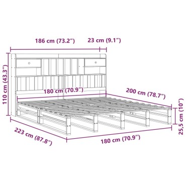 vidaXL Κρεβάτι Βιβλιοθήκη Χωρίς Στρώμα 180x200 εκ Μασίφ Ξύλο Πεύκου