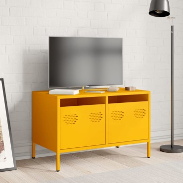 vidaXL Έπιπλο Τηλεόρασης Μουσταρδί 68x39x43,5cm Ατσάλι Ψυχρής Έλασης
