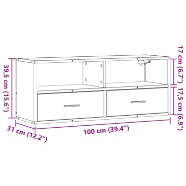 vidaXL Έπιπλο Τηλεόρασης Γκρι Sonoma 100x31x39,5cm Επεξ.Ξύλο/Μέταλλο