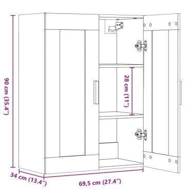 vidaXL Ντουλάπι Τοίχου Κρεμαστό Παλαιό Ξύλο 69,5x34x90cm Επεξ. Ξύλο 1 τεμ.