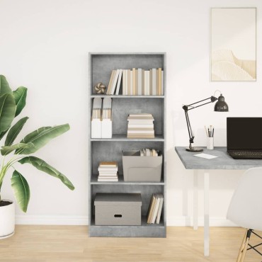 vidaXL Βιβλιοθήκη Γκρι Σκυροδέματος 60x24x143cm Επεξεργ. Ξύλο 1 τεμ.