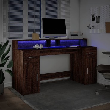 vidaXL Γραφείο με LED Καφέ δρυς 160x55x91cm Επεξεργ. Ξύλο 1 τεμ.
