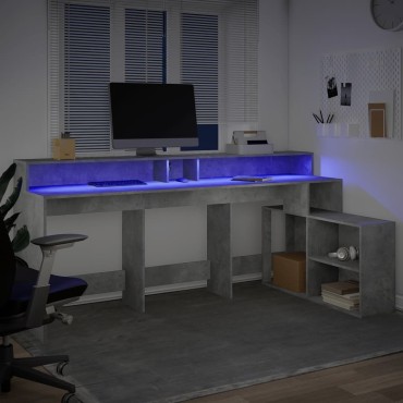 vidaXL Γραφείο με LED Γκρι Σκυρόδεματος 200x104x91cm Επεξεργ. Ξύλο 1 τεμ.