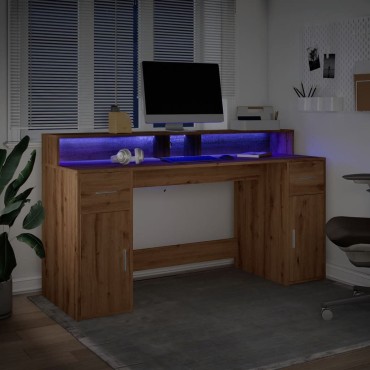 vidaXL Γραφείο με LED Αρτισιανή Δρυς 160x55x91cm Επεξεργασμένο Ξύλο 1 τεμ.
