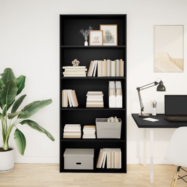 vidaXL Βιβλιοθήκη με 5 Ράφια Μαύρη 80x30x189cm Επεξεργασμένο Ξύλο 1 τεμ.