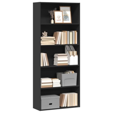 vidaXL Βιβλιοθήκη με 5 Ράφια Μαύρη 80x30x189cm Επεξεργασμένο Ξύλο 1 τεμ.