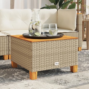 vidaXL Τραπέζι Κήπου Μπεζ 55x55x36cm Συνθετικό Ρατάν/Ξύλο Ακακίας 1 τεμ.