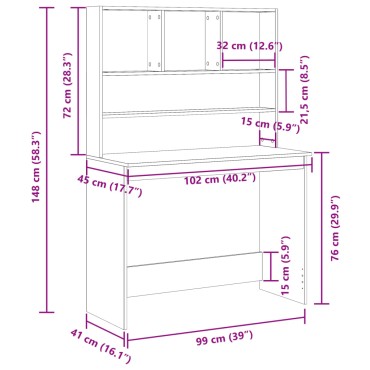 vidaXL Γραφείο με Ράφια Αρτισιανή Δρυς 102x45x148cm Επεξεργασμένο Ξύλο 1 τεμ.