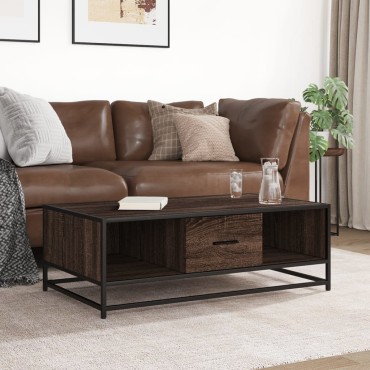vidaXL Τραπεζάκι Σαλονιού Καφέ Δρυς 100x57x35cm Επεξ. Ξύλο/Μέταλλο 1 τεμ.
