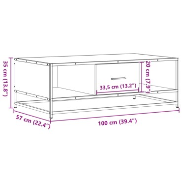 vidaXL Τραπεζάκι Σαλονιού Καπνιστή Δρυς 100x57x35cm Επ. Ξύλο/Μέταλλο 1 τεμ.