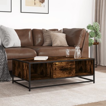 vidaXL Τραπεζάκι Σαλονιού Καπνιστή Δρυς 100x57x35cm Επ. Ξύλο/Μέταλλο 1 τεμ.