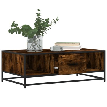 vidaXL Τραπεζάκι Σαλονιού Καπνιστή Δρυς 100x57x35cm Επ. Ξύλο/Μέταλλο 1 τεμ.