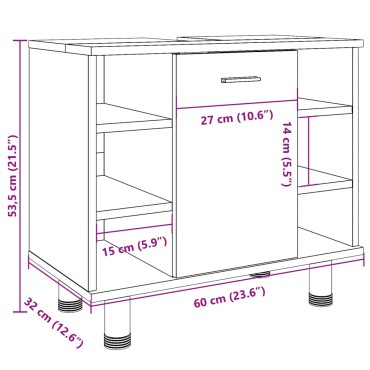vidaXL Ντουλάπι Νιπτήρα Γκρι Σκυροδέματος 60x32x53,5cm Επεξ. Ξύλο 1 τεμ.