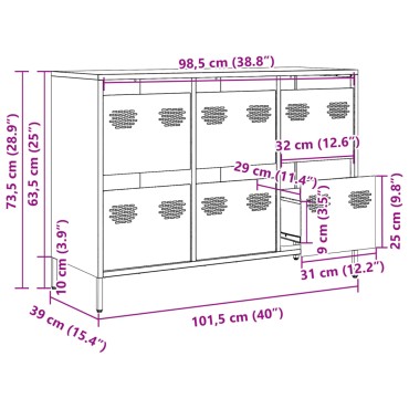 vidaXL Ντουλάπι Μαύρο 101,5x39x73,5cm από Χάλυβα Ψυχρής Έλασης 1 τεμ.