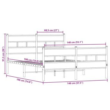 vidaXL Σκελετός Κρεβ. Χωρίς Στρώμα Sonoma Δρυς 140x190 εκ. Μεταλλικό