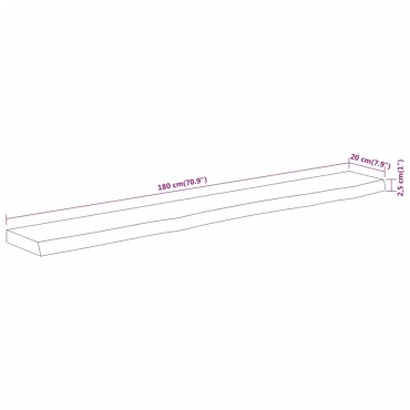 vidaXL Ράφι Επιτοίχιο Ορθ. Live Edge 180x20x2,5cm Μασίφ Ξύλο Ακακίας