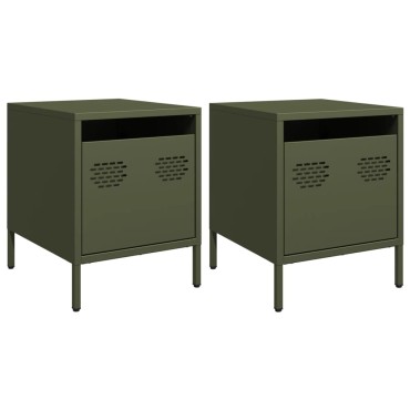 vidaXL Κομοδίνα 2 τεμ. Πράσινο Λαδί 35x39x43,5cm από Χάλυβα