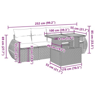 vidaXL Σετ Καναπέ Κήπου 5 τεμ. Μπεζ Συνθετικό Ρατάν με Μαξιλάρι 55x55cm