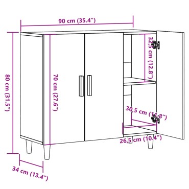 vidaXL Ντουλάπι Αρτισιανή Δρυς 90x34x80cm από Επεξεργασμένο Ξύλο 1 τεμ.
