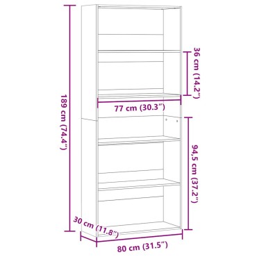 vidaXL Βιβλιοθήκη Sonoma Δρυς 80x30x189cm Επεξεργασμένο Ξύλο 1 τεμ.