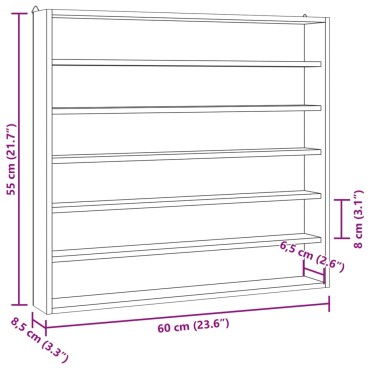 vidaXL Ξύλινη συλλεκτική βιτρίνα με 6 ράφια 60x8,5x55cm