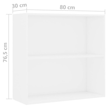 vidaXL Βιβλιοθήκη με 2 Ράφια Λευκή 80x30x76,5cm από Επεξ. Ξύλο 1 τεμ.