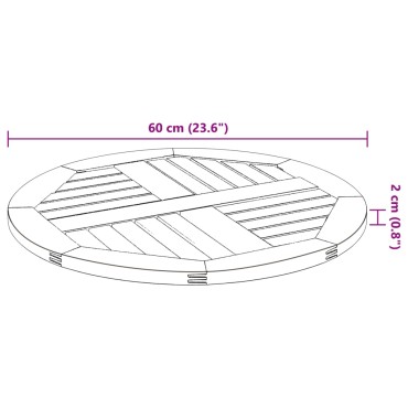 vidaXL Επιφάνεια Τραπεζιού Στρογγυλή 60x2cm Μασίφ Ξύλο Ακακίας 1 τεμ.