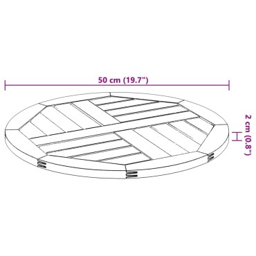 vidaXL Επιφάνεια Τραπεζιού Στρογγυλή 50x2cm Μασίφ Ξύλο Ακακίας 1 τεμ.