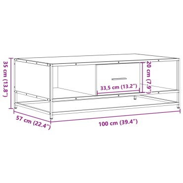 vidaXL Τραπεζάκι Σαλονιού Μαύρο 100x57x35cm από Επεξ. Ξύλο/Μέταλλο 1 τεμ.