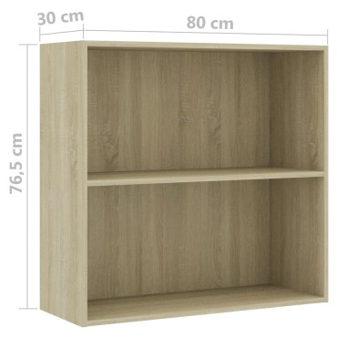 vidaXL Βιβλιοθήκη με 2 Ράφια Sonoma Δρυς 80x30x76,5cm Επεξ. Ξύλο 1 τεμ.