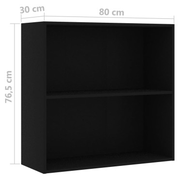 vidaXL Βιβλιοθήκη με 2 Ράφια Μαύρη 80x30x76,5cm από Επεξ. Ξύλο 1 τεμ.