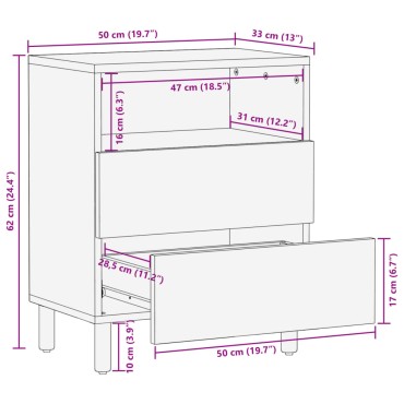 vidaXL Κομοδίνο Μαύρο 50x33x62cm από Επεξεργασμένο Ξύλο 1 τεμ.