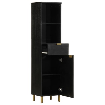 vidaXL Ντουλάπι Μπάνιου Μαύρο 38x33x160cm από Μασίφ Ξύλο Μάνγκο