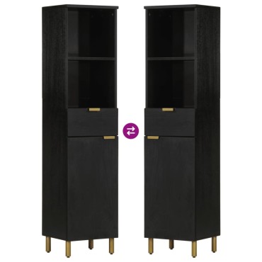 vidaXL Ντουλάπι Μπάνιου Μαύρο 38x33x160cm από Μασίφ Ξύλο Μάνγκο