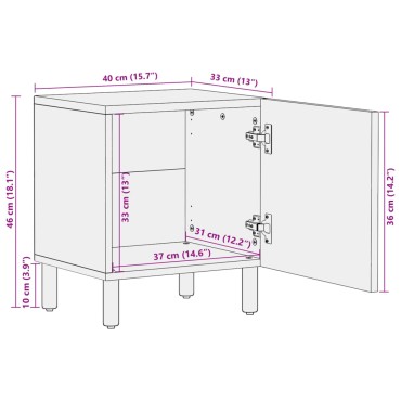 vidaXL Κομοδίνα 2 τεμ. Μαύρα 40x33x46cm από Μασίφ Ξύλο Μάνγκο