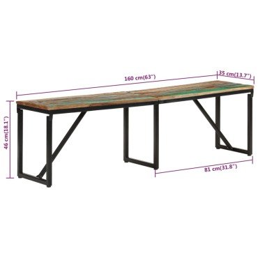 vidaXL Πάγκος 160x35x46cm από Μασίφ Ανακυκλωμένο Ξύλο 1 τεμ.