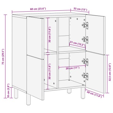 vidaXL Ραφιέρα Μαύρη 60x33x75cm από Επεξεργασμένο Ξύλο