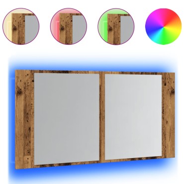 vidaXL Έπιπλο Καθρέφτη με LED Όψη Παλαιού Ξύλου 40x12x45cm Επεξ. Ξύλο 1 τεμ.