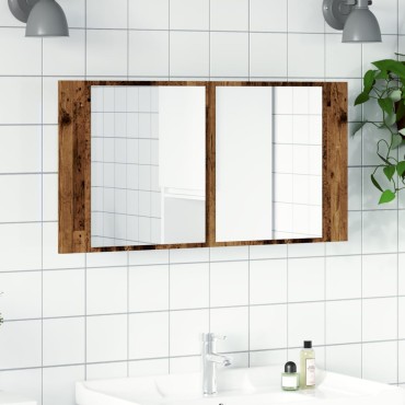 vidaXL Έπιπλο Καθρέφτη με LED Όψη Παλαιού Ξύλου 40x12x45cm Επεξ. Ξύλο 1 τεμ.