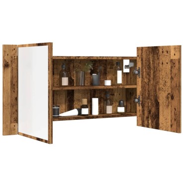 vidaXL Έπιπλο Καθρέφτη με LED Όψη Παλαιού Ξύλου 40x12x45cm Επεξ. Ξύλο 1 τεμ.
