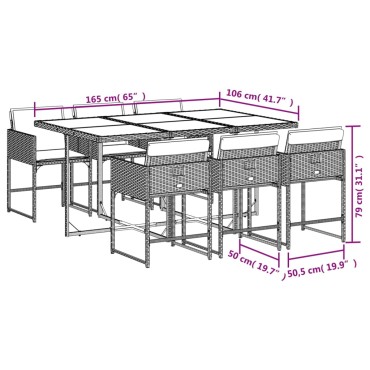 vidaXL Σετ Τραπεζαρίας Κήπου 7 τεμ. Μαύρο Συνθετικό Ρατάν με Μαξιλάρια 45,5x38cm