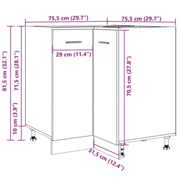 vidaXL Ντουλάπι Κουζίνας Lyon 75,5x75,5x81,5cm Επεξεργ. Ξύλο 1 τεμ.